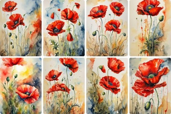 Download Poppies Dripping Watercolor - Watercolor Collection