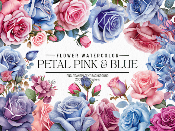 Download Petal Pink and Blue Flowers Watercolor - Watercolor Collection