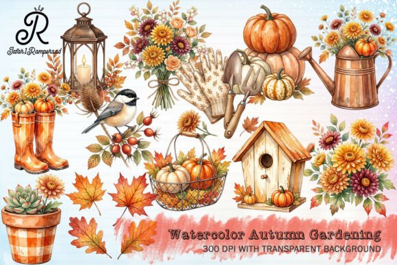 Download Watercolor Autumn Gardening Clipart - Watercolor Collection