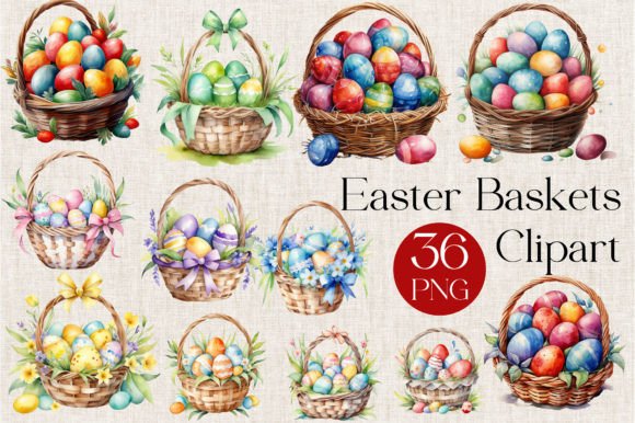 Download 36 Watercolor Easter Baskets Clipart - Watercolor Collection