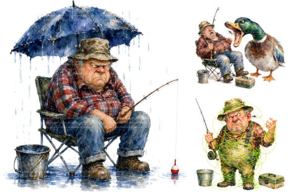 Download Funny Fisherman Watercolor Clipart - Watercolor Collection