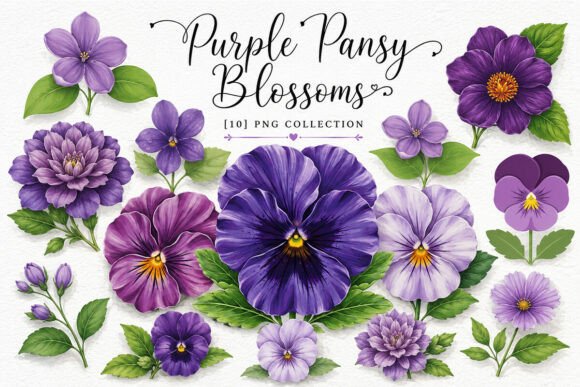 Download Watercolor Purple Pansy Clipart PNG Set - Watercolor Collection