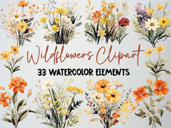 Download Watercolor Wildflower Clipart Set,33 PNG - Watercolor Collection