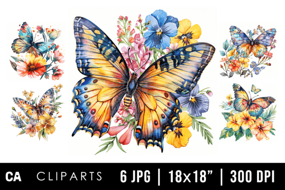 Download Watercolor Floral Butterfly Cliparts - Watercolor Collection
