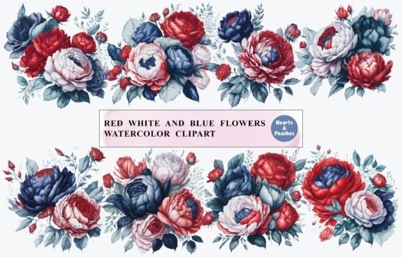 Download Red White and Blue Flowers, Watercolor - Watercolor Collection