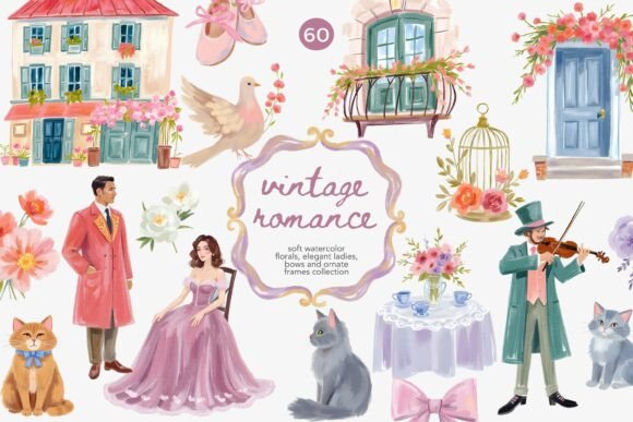 Download Vintage Romance Watercolor Illustrations - Watercolor Collection
