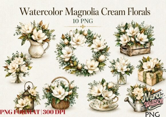 Download Watercolor Magnolia Petal Cluster Bundle - Watercolor Collection
