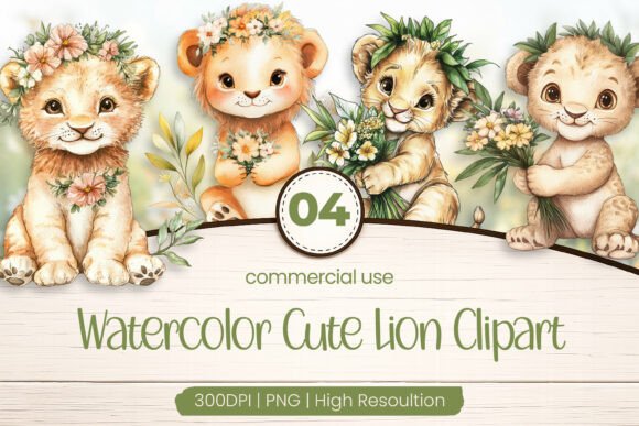 Download Watercolor Cute Lion Clipart PNG - Watercolor Collection