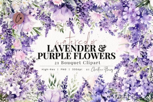Download Watercolor Lavender &amp; Purple Flowers PNG - Watercolor Collection