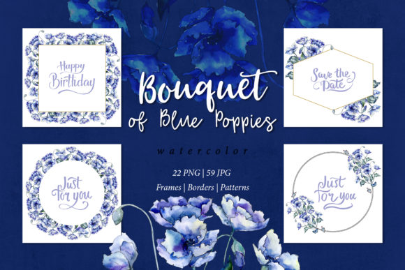 Download Bouquet of Blue Poppies Watercolor Set - Watercolor Collection