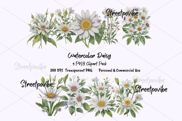 Download Daisy Flower Watercolor Clipart PNG Pack - Watercolor Collection