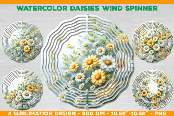 Download Watercolor Daisies Bouquet Wind Spinner - Watercolor Collection