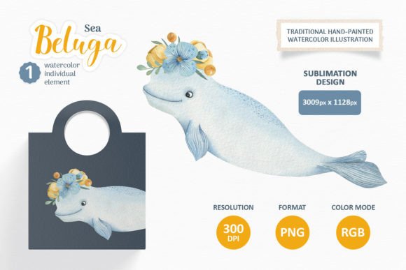 Download Watercolor Sea Beluga. Cute Animal PNG - Watercolor Collection