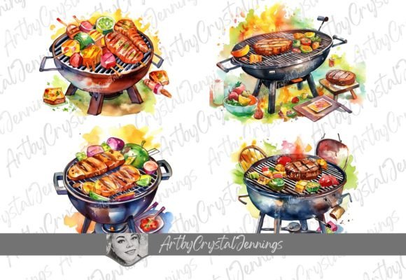 Download Colorful BBQ Grill Watercolor Design PNG - Watercolor Collection