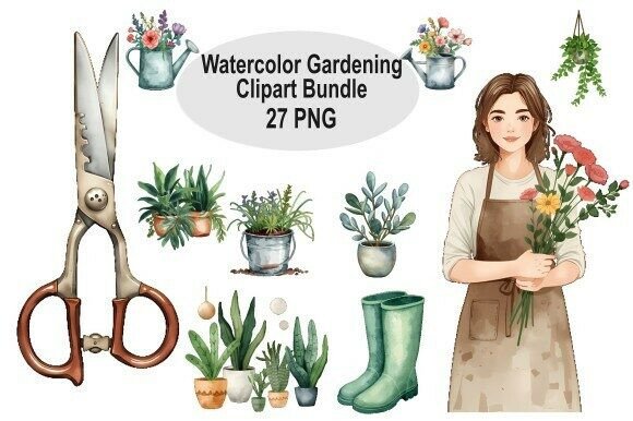 Download Watercolor Gardening Clipart Bundle - Watercolor Collection