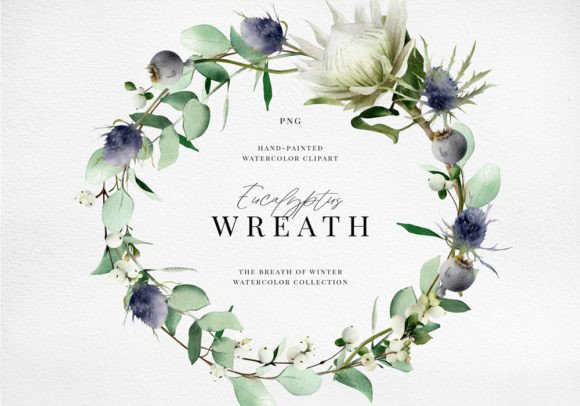 Download Watercolor Sea Holly Floral Wreath Png - Watercolor Collection