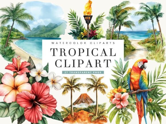 Download Watercolor Tropical Clipart Bundle - Watercolor Collection