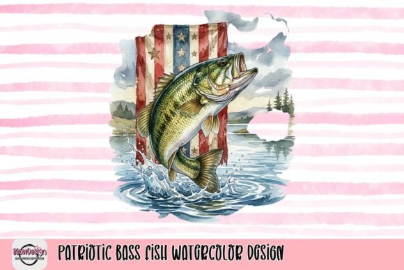 Download Patriotic Bass Fish Watercolor Design - Watercolor Collection