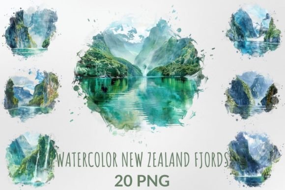 Download Watercolor New Zealand Fjords Landscape - Watercolor Collection