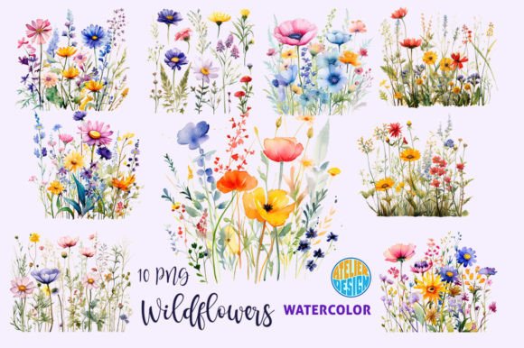 Download Wall Art Set Watercolor Wildflowers PNG - Watercolor Collection