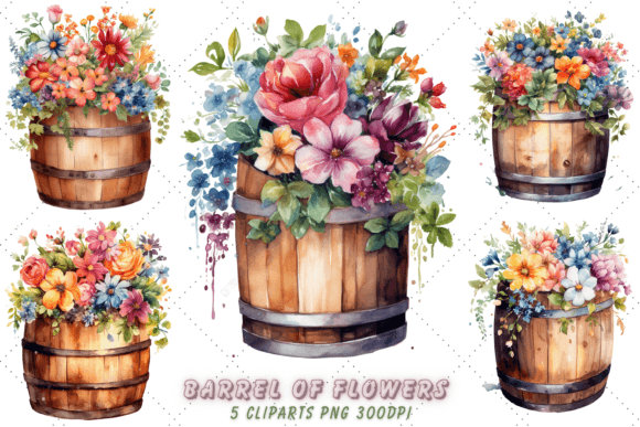 Download Barrel of Flowers Watercolor Clipart - Watercolor Collection
