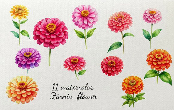 Download 11 Watercolor Zinnia Flowers - Watercolor Collection
