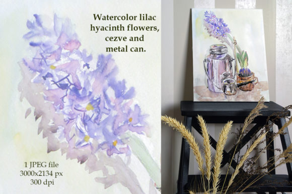 Download Watercolor Lilac Hyacinth and Cezve - Watercolor Collection