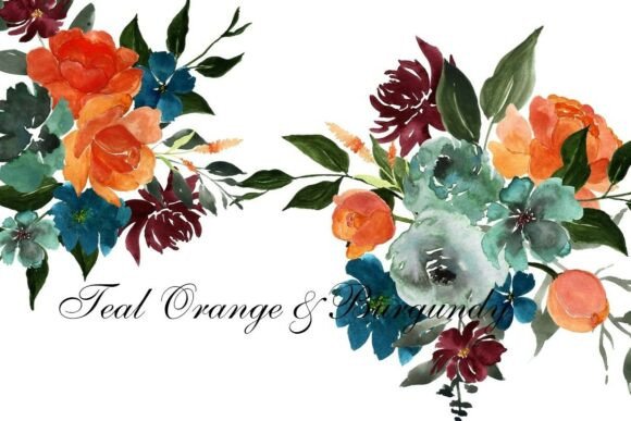 Download Watercolor Teal Burgundy Wedding Florals - Watercolor Collection