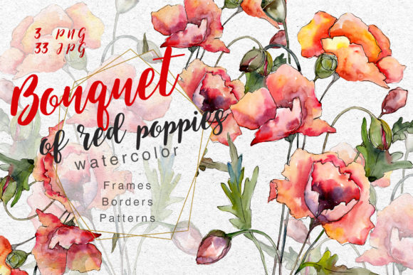 Download Bouquet of Red Poppies PNG Watercolor Set - Watercolor Collection