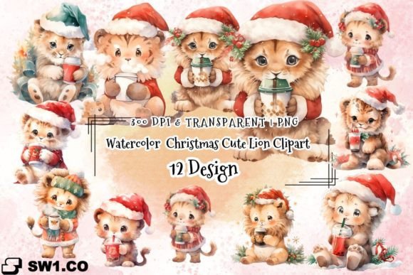 Download Watercolor Christmas Cute Lion Clipart - Watercolor Collection