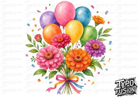 Download Watercolor Zinnia Balloon Bouquet PNG - Watercolor Collection