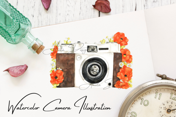 Download Camera with Watercolor Poppy Flowers - Watercolor Collection
