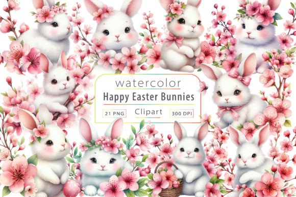 Download Watercolor Happy Easter Bunnies Clipart - Watercolor Collection