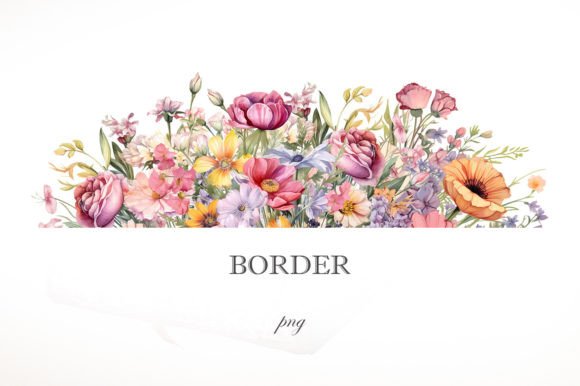 Download Watercolor Garden Flowers Border - Watercolor Collection