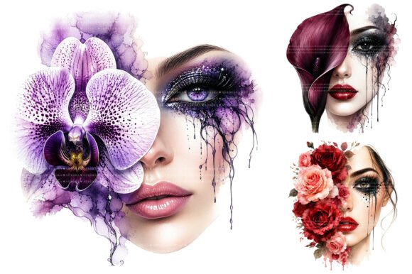 Download Watercolor Floral Woman Face Designs PNG - Watercolor Collection