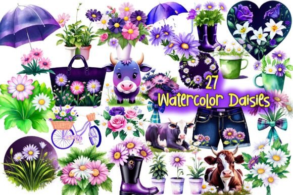 Download Watercolor Daisies Sublimation Bundle - Watercolor Collection