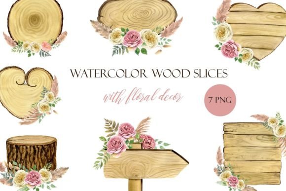 Download Watercolor Wooden Slice Floral Decor PNG - Watercolor Collection