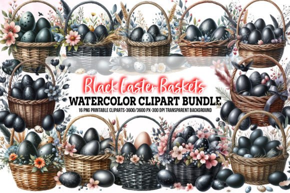 Download Watercolor Black Easter Baskets Clipart - Watercolor Collection