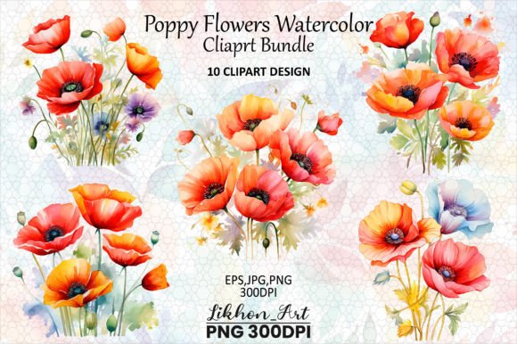 Download Poppy Flowers Watercolor Cliaprt Bundle - Watercolor Collection