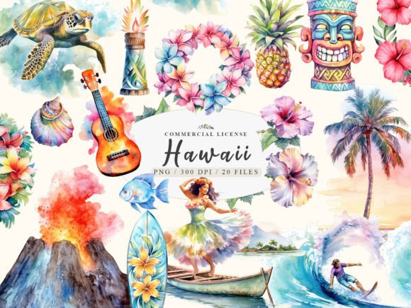 Download Hawaii Watercolor Tiki Art, Luau Clipart - Watercolor Collection