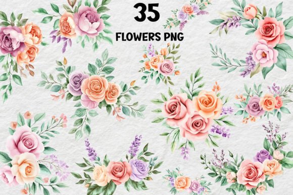 Download Watercolor Floral Pastel Rose PNG Bundle - Watercolor Collection