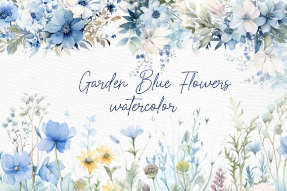Download Watercolor Blue Garden Flowers Clipart - Watercolor Collection