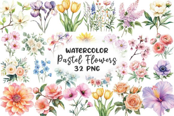 Download Watercolor Pastel Flowers Clipart - Watercolor Collection
