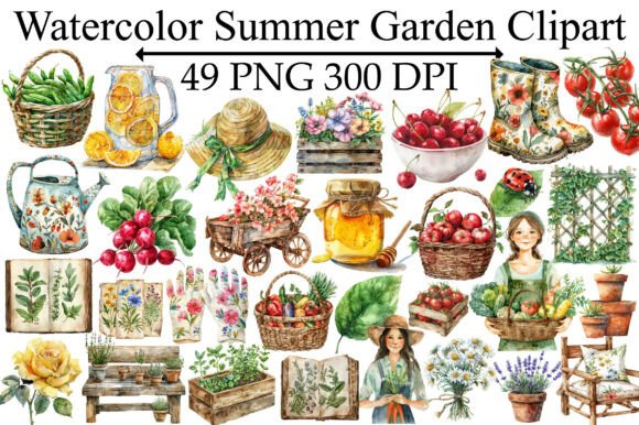 Download Watercolor Summer Garden Clipart - Watercolor Collection