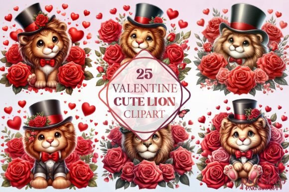 Download Watercolor Valentine Cute Lion Clipart - Watercolor Collection