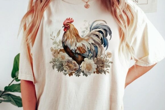 Download Rooster Floral Watercolor Design Png - Watercolor Collection