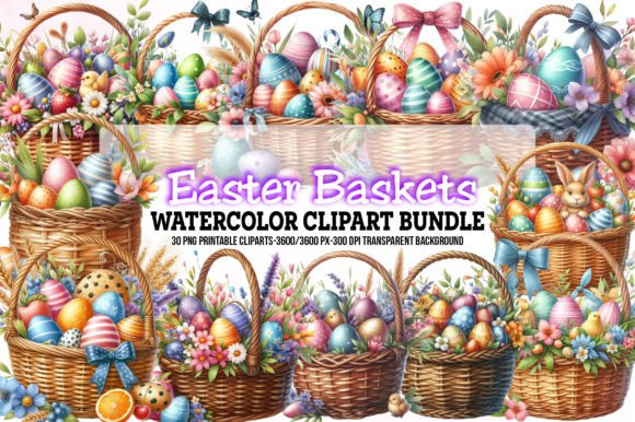 Download Watercolor Easter Baskets Clipart Bundle - Watercolor Collection