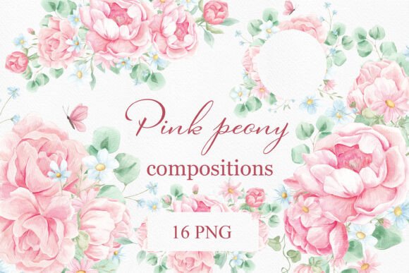 Download Watercolor Peony Border Arrangements - Watercolor Collection