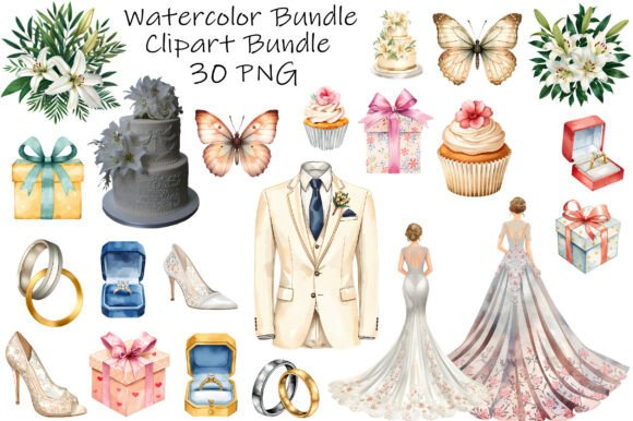 Download Watercolor Wedding Clipart Bundle - Watercolor Collection